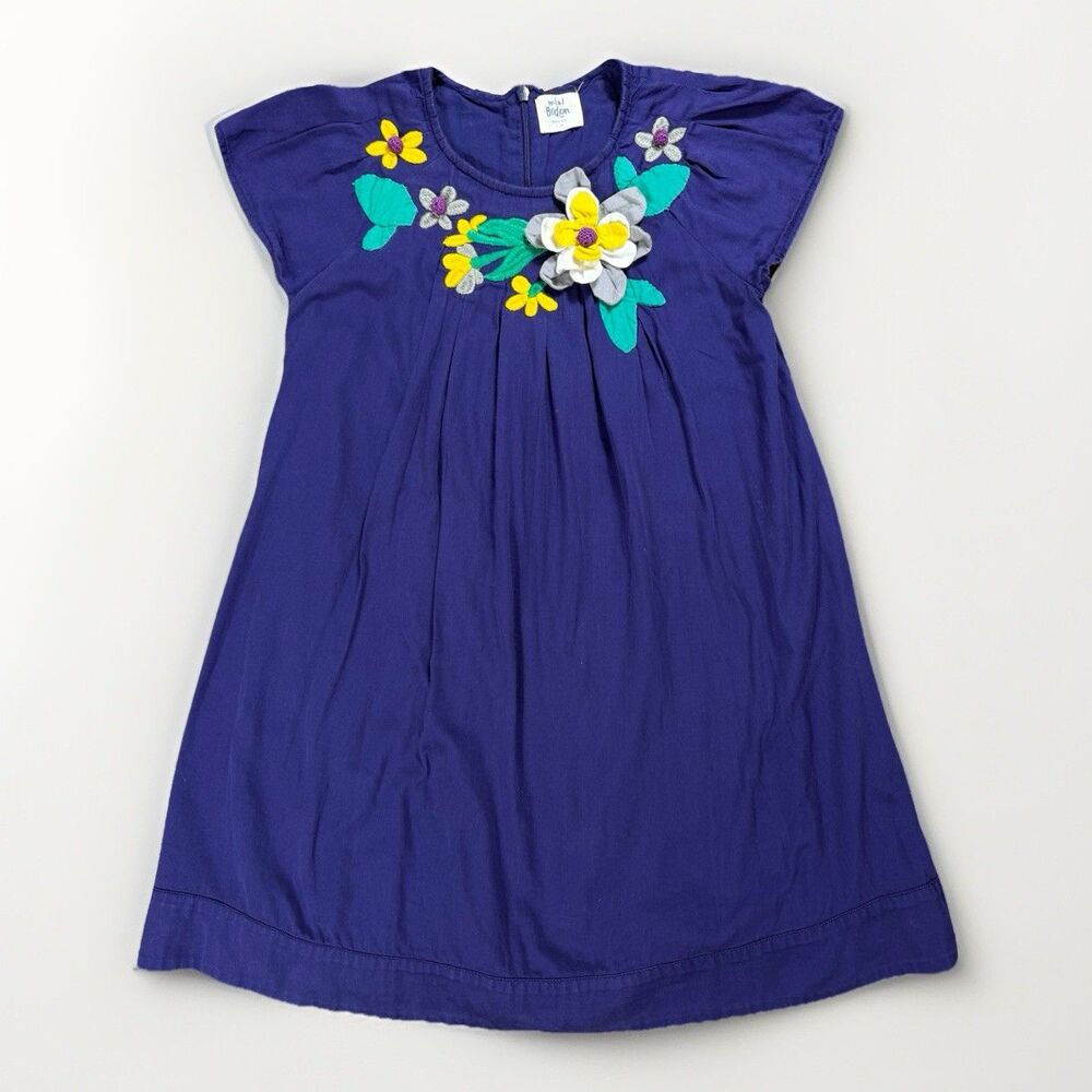 Mini Boden 3D Embroidered Flower Appliqué Dress 100% Cotton Girls Size 7-8